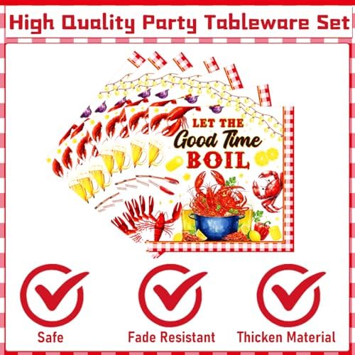 Gameza Seafood Boil Party Supplies - 96PCS Seafood Boil Party Plates and Napkins Forks Tableware Disposable Set, Crawfish Crab Shrimp Summer Birthday Decor Supplies, Serve 24 - Image 3