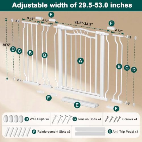 Fairy Baby 29.5"-53.0" Extra Wide Baby Gates for Doorway Pressure Mounted - Image 2