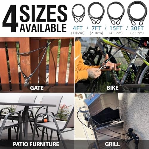 MARQUE Security Steel Cable - 3/8 inch (10 mm) Thick (4', 7', 15', 20' or 30') Vinyl Coated Braided Steel Cable with Double Sealed Looped Ends for U-Lock, Padlock, Disc Lock (15 FT) - Image 5
