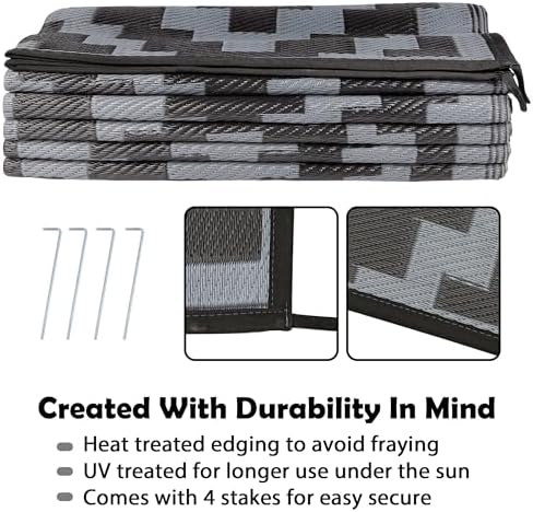 SAND MINE Waterproof Outdoor Rug 9x12 ft, Plastic Reversible Rug, Modern Area Rug, Large Floor Mat for Outdoors, RV, Patio, Backyard, Deck, Picnic, Beach, Camping, Black Grey Lattice - Image 4