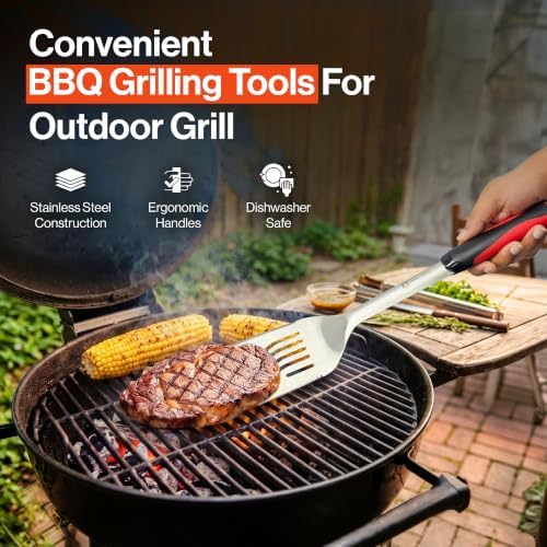 5PCS Grilling Tools for Outdoor Grills - Premium Grilling Utensil Set - Spatula, Tongs, Fork, Thermometer & Brush with Carrying Bag - BBQ Grill Sets for Men - BBQ Grill Accessories Gifts - Image 5