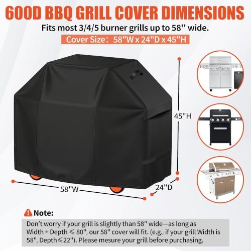 iCOVER Grill Cover 58 inch, BBQ Grill Cover for Outdoor Grill, 600D Heavy Duty Waterproof BBQ Cover, Anti-UV and Rip-Proof Barbecue Cover, Gas Grill Cover for Weber, Char-Broil, Nexgrill, etc - Image 2