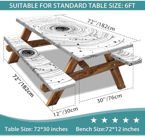 Picnic Table Cover with Bench Covers Camping Essentials Abstract Art Cosmic Vortex Pattern Waterproof Oilproof Fitted Camping Tablecloth Cover with Elastic Edge for Indoor Outdoor 3 PCS 30x72 Inch - Image 3