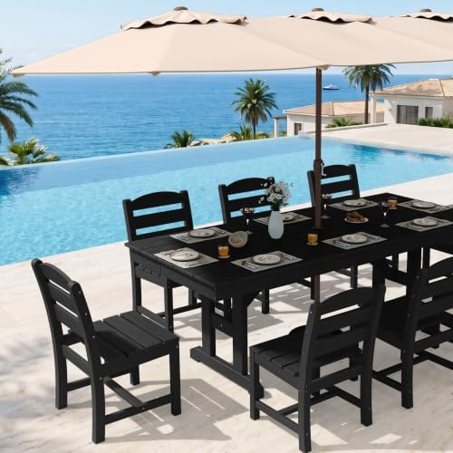 KINGYES Outdoor Armless Dining Chairs Set of 8,HDPE Patio Chairs,Black - Image 5