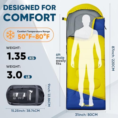 PTEROMY Sleeping Bags for Adults, Lightweight and Machine Washable, Water Resistant Backpacking Camping Sleeping Bag for Warm Cold Weather, Camping Essentials for Hiking Travel - Image 2