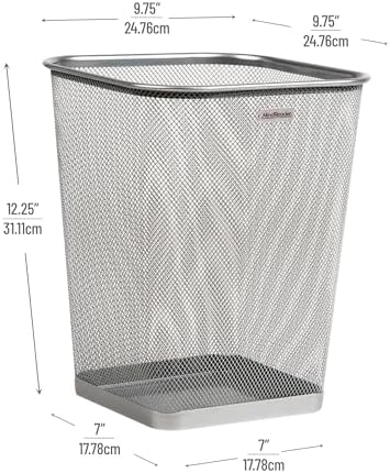 Mind Reader Mesh Trash Can, Square Wastebasket for Office or Home, 5 Gallon Capacity, Metal Mesh, Set of 2, Silver - Image 3
