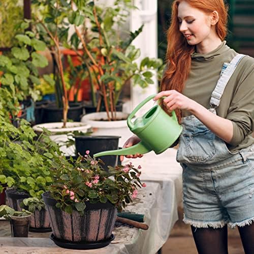 Quarut 6 inch Brown Barrel Planters with Drainage Holes & Saucer, Set of 4, Indoor & Outdoor Garden Home Plants - Image 6