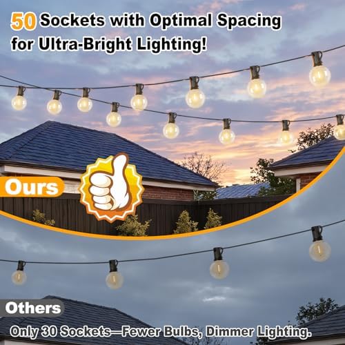 100ft 2-Pack Outdoor String Lights, G40 LED Globe Waterproof Patio Lights - Image 2