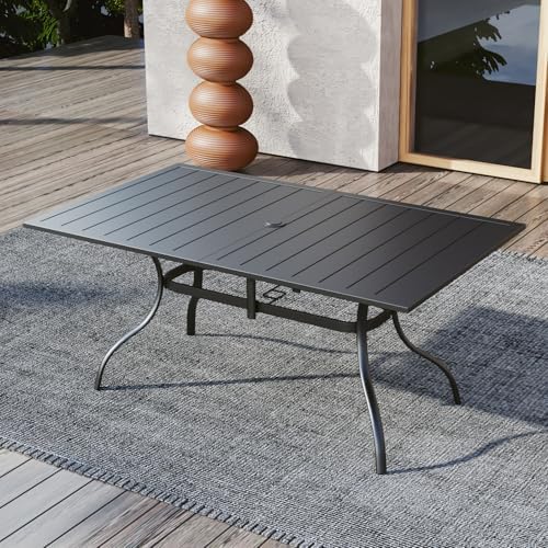 63"x38" Rectangle Outdoor Patio Dining Table with Umbrella Hole - 6 Person - Image 2