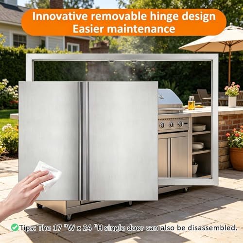 JIE JIN Outdoor Kitchen Door 31" W X 24" H Double Doors BBQ Access Door BBQ Island Door 304 Brushed Stainless Steel Flush Mount Door for Outdoor Kitchen BBQ Island Outdoor Cabinet Doors - Image 4