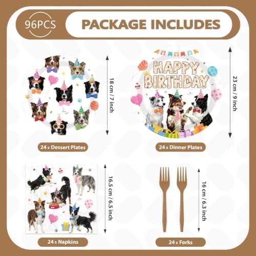 96Pcs Border Collie Dog Birthday Party Decoration, Serves 24 - Image 5