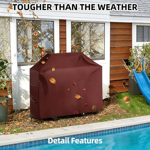 BBQ Gas Grill Cover for Outdoor, Anti-UV, Rip-Proof, 600D Oxford Fade Resistant Material, Barbecue Cover with Hook and Loop Straps & Adjustable Hem Drawstring (Reddish Brown, 58”x24”x46”) - Image 6