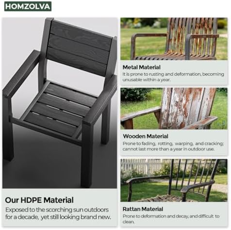 5-Piece Patio Dining Set for 4, Wood-Grain HDPE Outdoor Table and Chairs - Image 5