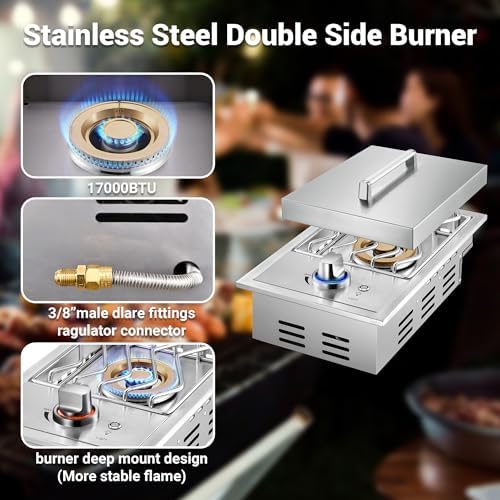 Livory Single Grilling Side Burners for Outdoor Grill, 17,500BTU Natural Gas Side Burner with Liquid Propane Kit, Sturdy 304 Stainless Steel, Drop-in Side Burner for Outdoor Kitchen BBQ Island - Image 5