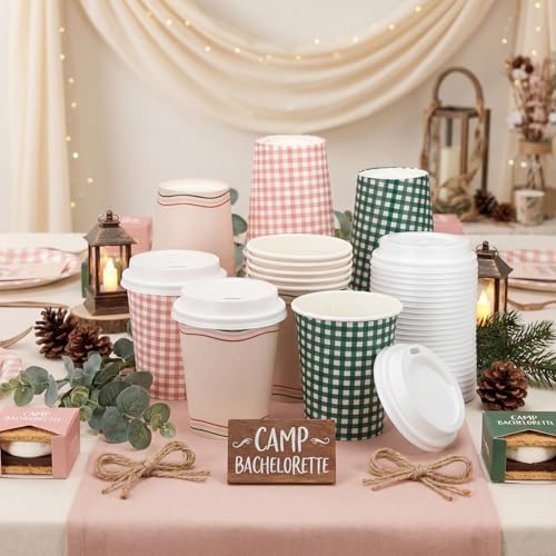Vesici 48 Pack Camp Bachelorette Party Decorations Gingham Coffee Cups Bulk - Image 3