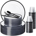 N9R 600PCS Clear Black Plastic Plates, Disposable Dinnerware Set for Party by N9RTABLEWARE