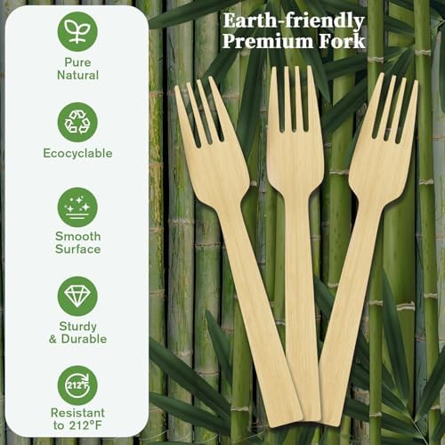 ECOLipak 300 Count Disposable Compostable Bamboo Forks for Party, Dinner - Image 2