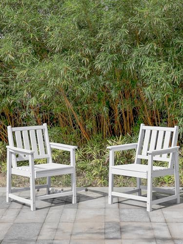 Patio Dining Chair Set of 2, HDPE Outdoor Dining Chair, Ergonomic HDPE Dining Chairs with Deep Seating, All Weather Outdoor Chairs Furniture for Backyard, Deck, Garden, Poolside, Pearl - Image 2
