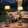 MXwcy 2Pack Solar Outdoor Floor Lamps with Plant Shelves, Waterproof Solar Standing Lamps for Patio Porch Garden Yard, Auto On/Off Warm LED Outdoor Floor Lights, Cordless 2-Tier Plant Stand Decor by MXwcy