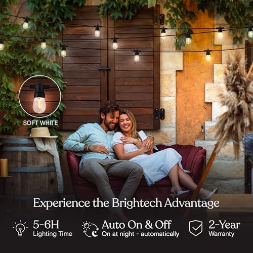 Brightech Ambience Hybrid Outdoor String Lights - Dual Plug and Solar Powered Waterproof LED Light String for Outside - 48 Ft, Soft White Edison Bulbs, for Camping, Patio, Cafe, Yard, Porch - Image 3