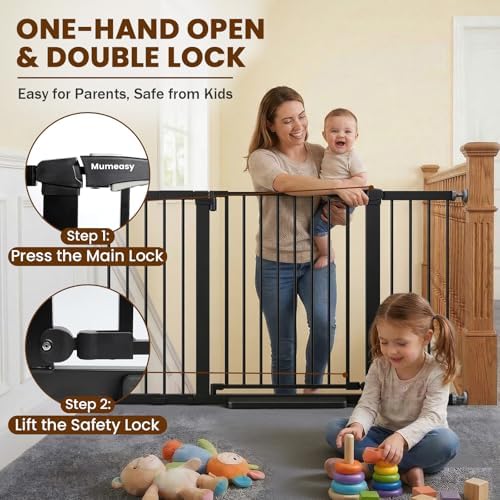 Mumeasy 29.7-57" Extra Wide Baby Gate for Doorways, Auto Close Dog Gate Indoor for Stairs, No-Drill Pressure Mounted Pet Gate with Door, Easy Walk Thru Long&Large Safety Gate for House, Outdoor, Black - Image 4