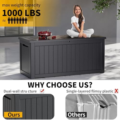 Mersco 270 Gallon Double-Wall Resin Deck Box - Lockable Waterproof Outdoor Storage Box, 1000lbs Capacity & Doubles as Seating for Patio Furniture - Garden Tools, Pool Accessories (Black) - Image 3