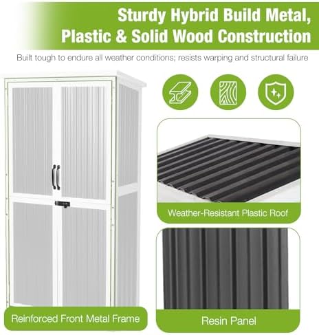 GUTINNEEN Outdoor Tool Cabinet, Heavy Duty Wood & Metal Frame Garden Storage Shed, Rustproof & Anti-Breakage for Tools & Equipment (Dark Black) - Image 2
