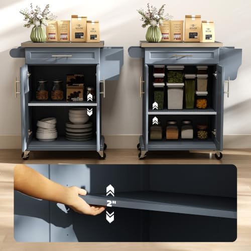 HOMCOM Kitchen Island on Wheels with Stainless Steel Countertop Deep Blue - Image 6
