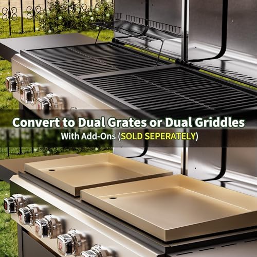 Brand-Man 6-Burner Propane Gas Grill Griddle Combo 2-in-1 Outdoor BBQ Grill - Image 3
