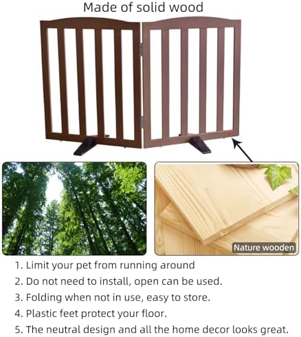 Freestanding Dog Gate Indoor,Doggie Gate Foldable Pet Gates for Doorways,Stairs or Hallways, Wooden Brown Pet Gate for the House, Pet Fence with Support Feet Included,24 "Height-2 Panels - Image 6