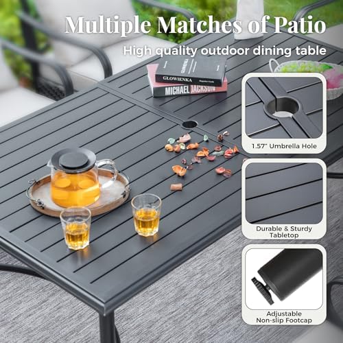 MIXPATIO Patio Table for 6, 67" Black Metal Dining Table w/Umbrella Hole - Image 6