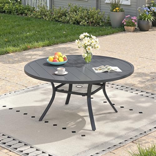 47.2" Patio Dining Table for 6, Round Outdoor Metal Dining Table with Umbrella Hole for Lawn Garden Backyard, Dark Grey by ProvideOutdoorSolutions