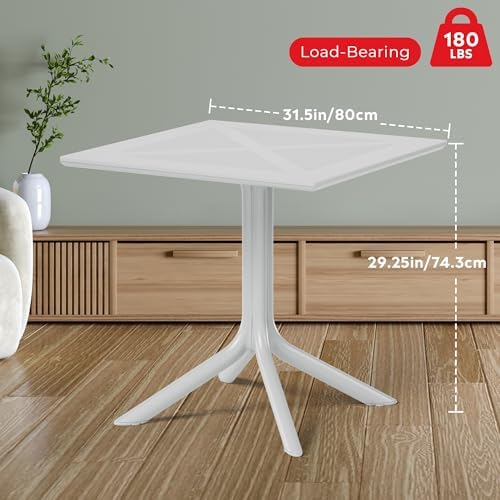 Costaelm Patio Dining Table for 4, Square PP Patio Table, 4-Person Weather Resistant Porch Tables for Outside Poolside Deck Lawn Garden Backyard, Gray - Image 3