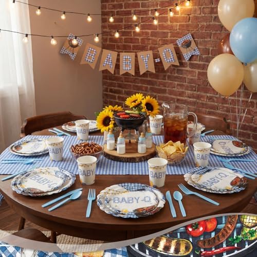 Havawish 120 Pcs Blue Plaid Party Tableware Bow Cherry Plates - Image 4