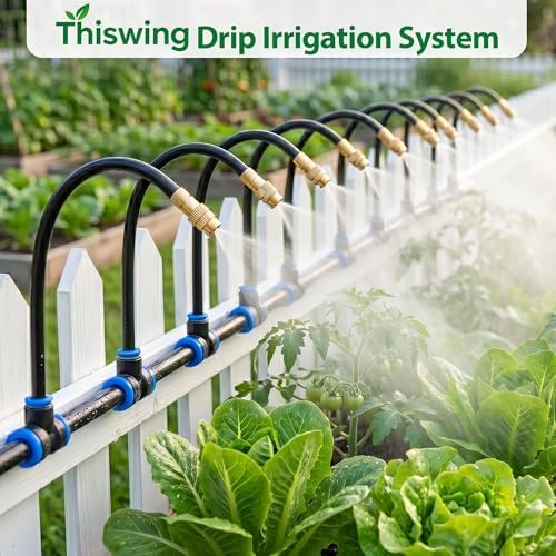 Thiswing 100FT Drip Irrigation System, 1/4" Tubing Automatic Misting Watering Kit with 18Pcs 360° Adjustable Nozzles, Garden Sprinkler for Yard, Lawn & Outdoor Plants﻿ - Image 5
