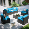 Aoxun Patio Furniture Set, 7 Piece Outdoor Sectional Sofas with Waterproof Cover, Wicker Rattan Outdoor Furniture Patio Conversation Set for Backyard, Garden Peacock Blue by Aoxun