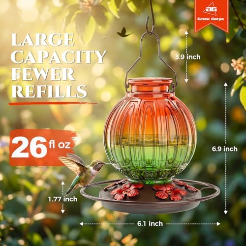 Glass Hummingbird Feeder for Outdoors Hanging, 26 fl oz Bird Nectar Feeder - Image 4