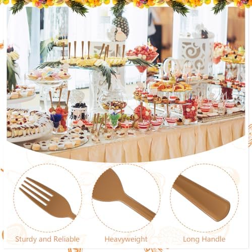 60 Pcs Gold Disposable Plastic Forks Cutlery Heavy Duty Dinnerware Plastic Silverware Flatware for Home Office School Party Picnics Restaurant Outdoor Events or Every Day Use (Gold) - Image 3