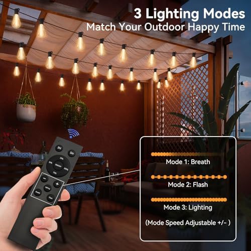 100 FT Solar String Lights Outdoor Waterproof with Remote & USB Port, Solar Power Patio Hanging Lights with Dimmer, Shatterproof LED Edison Bulb Outdoor String Lights for Outside Cafe Yard Fence - Image 5