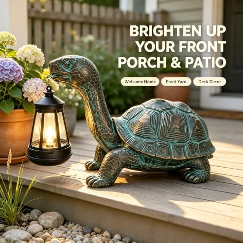 Solar Turtle Garden Statue with Hanging Solar Lantern - Image 5