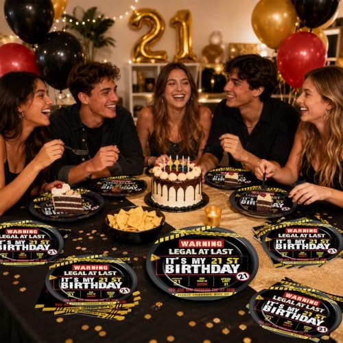96 PCS Caution Logos 21th Birthday Party Paper Plates and Napkins 21 Years Old Party Decor Warning Sign Themed Teens 16th Dinnerware for Boys Girls 21 Years Old Birthday Gatherings Decorations - Image 5