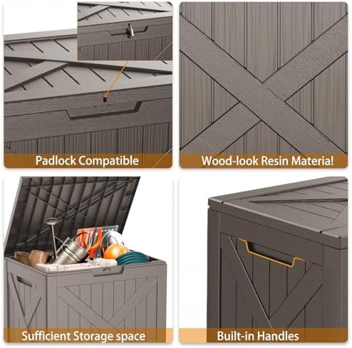 PatioZen 38 Gallon Outdoor Deck Box,Waterproof Resin Outdoor Storage Boxes, Outside Storage Lockable Container for Garden Tools,Indooor Cushions,Accessories (Grey) - Image 5