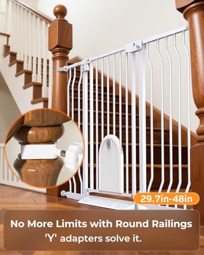 30"- 48" Extra Wide Baby Gate with Cat Door, 30.5" Tall, No-Drill Pressure Mount, Includes 2 Extensions, Pet & Toddler Safety Gate for Kitchens, Stairs (White-All-Door, 30"-48" W x 30.5" H) - Image 2