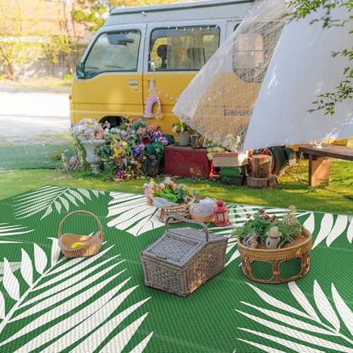 GENIMO Outdoor Rug, Waterproof Plastic Rugs 10'x14' for Camping Dark Green - Image 3