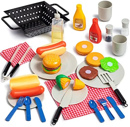 27 PCS Kids BBQ Grill Playset Backyard Barbecue Play Grill Toy Set for Kids, Play Food Sets for Kids Kitchen by JOYIN