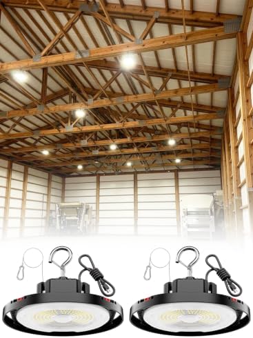 210W UFO LED High Bay Light, 31500LM Shop Lights, 5000K Daylight, ETL Listed with 6' Cable & Safety Rope, IP65 Waterproof Commercial Lighting for Warehouse, Workshop, 980W MH/HPS Equivalent, 2 Pack by CuLiDing