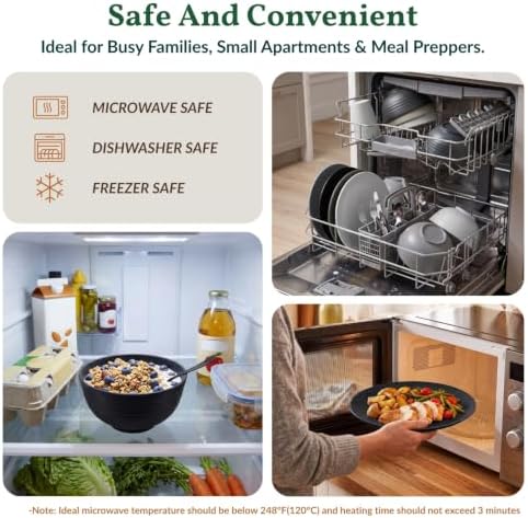 Homienly 40 PCS Kitchen Plates and Bowls Sets for 8 Wheat Straw Dinnerware Sets Microwave and Dishwasher Safe Camping Dish Set Plate Set, Kids, Reusable, Unbreakable, Lightweight-BlackGrey - Image 5