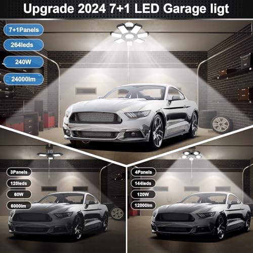 AUDLES 2 Pack LED Garage Light, 240W 24000LM 6500K LED Shop Lights, Garage Lights Ceiling Led with 7+1 Deformable Panels, E26/E27 Bulb Socket Lighting for Shop, High Bay, Attic, Basement, Warehouse - Image 5