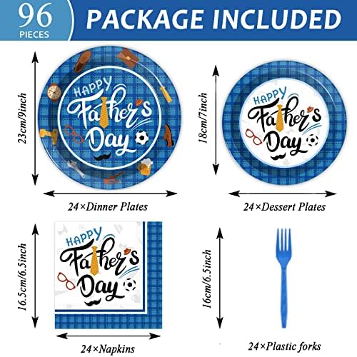 Wiooffen 96 Pieces Happy Father's Day Party Decorations Fathers Day Plates And Napkins Tableware Set Blue Fathers Day Celebration Supplies Best Dad Party Decorations Serve 24 Guests - Image 3