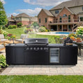 128" Outdoor Propane Gas Kitchen Island, 6-Burner Grill, Kamado & Fridge by Dvasovio
